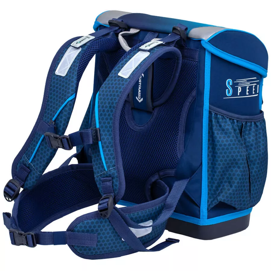 Belmil Schulranzen Customize-me Schulranzen Set 4-teilig mit Brustgurt, Hüftgurt Racing Blue Neon
