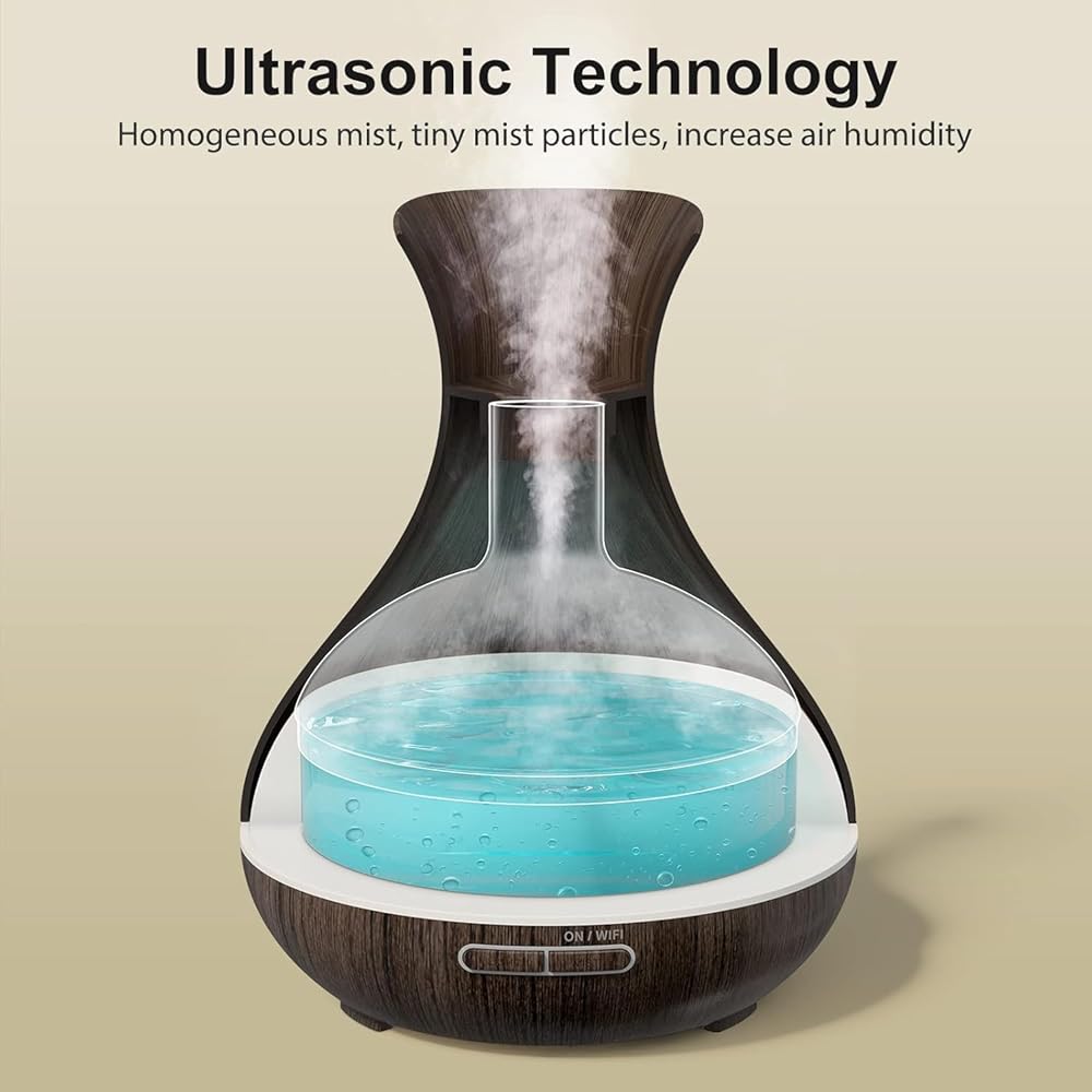 Maxcio Diffuseur d'Huiles Essentielles WiFi, Humidificateur d'Air Compatible avec Alexa et Google Home, Diffuseur électrique Connecté avec Lumières Colorées, Minuterie et Contr?le à Distance sur l’APP : Hygiène et Santé