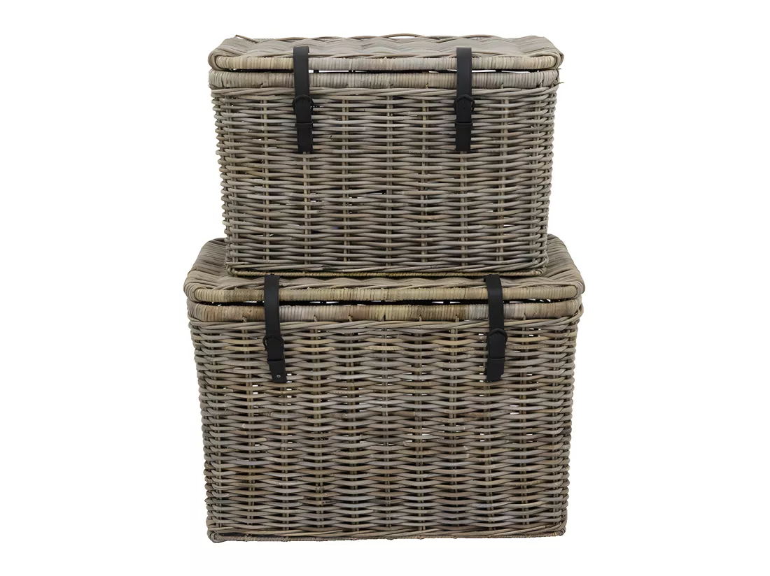Lot de 2 malles en kubu NEFTA - L80 x P45 x H55 cm et L70 x P35 x H45 cm - Gris naturel