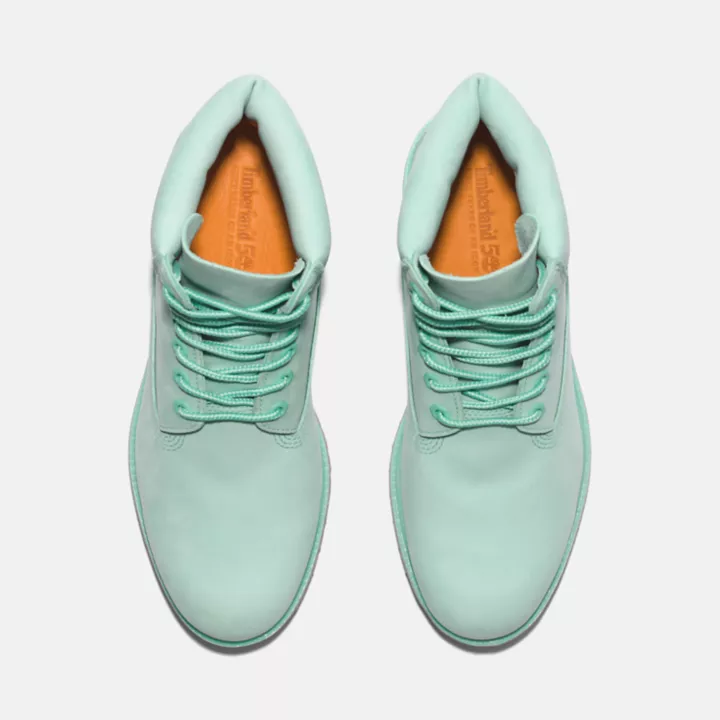 Botas Timberland Premium de 6 polegadas impermeáveis para homem, edição 50, na cor verde-azulada.