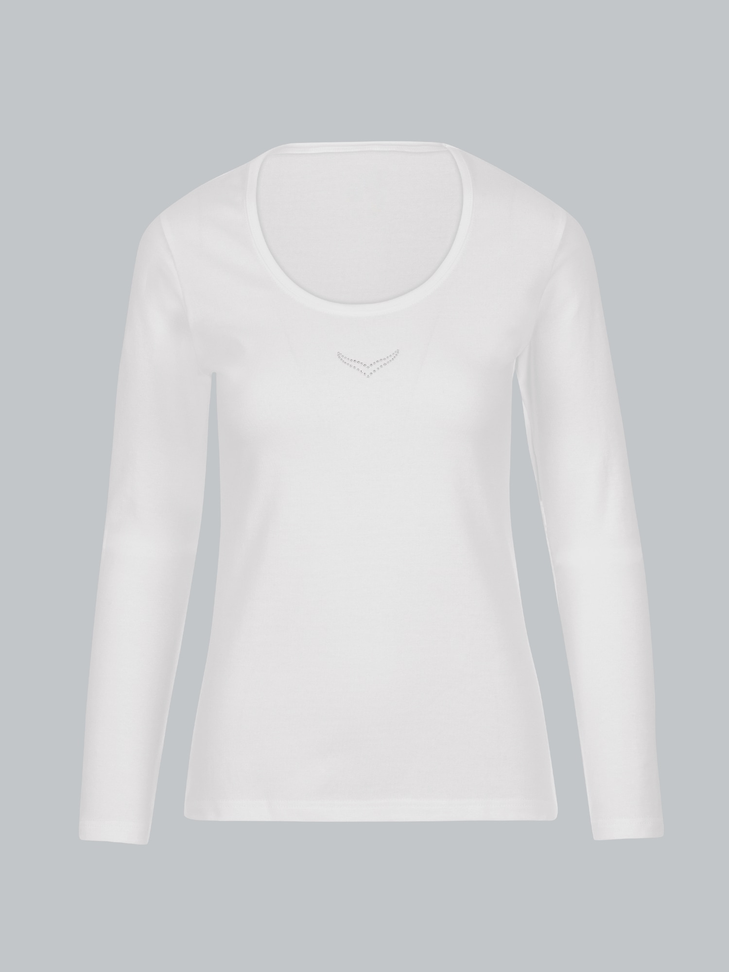 Langarmshirt mit Kristallsteinen Weiss