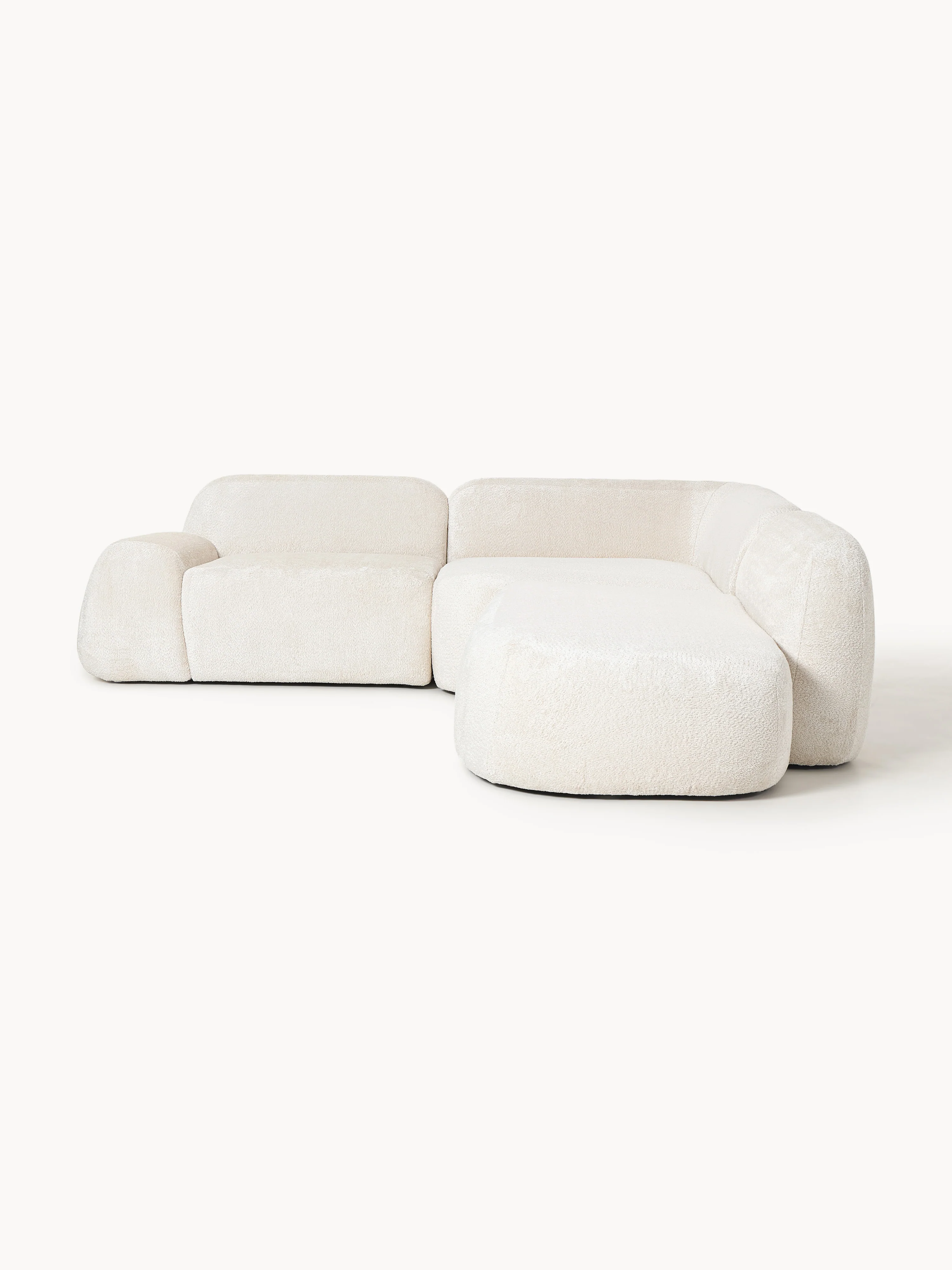 Modulaire teddy-bouclé hoekbank Wolke (4-zits) met chaise longue