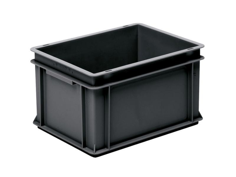 Utz Stapelbehälter RAKO ESD 400 x 300 x 220 Schwarz Stapelbox mit Muschelgriffen, Antistatisch