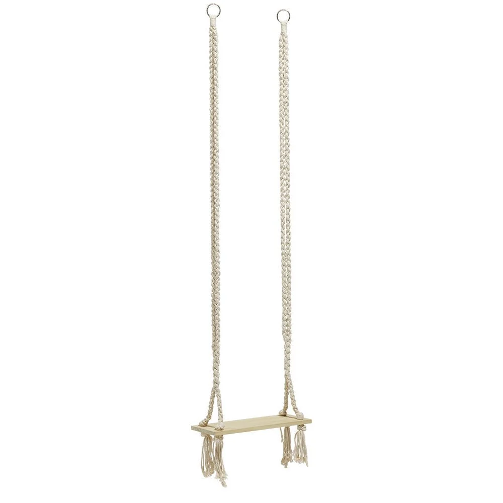 Balançoire Bali bois avec corde blanc crème 55x20xH220cm