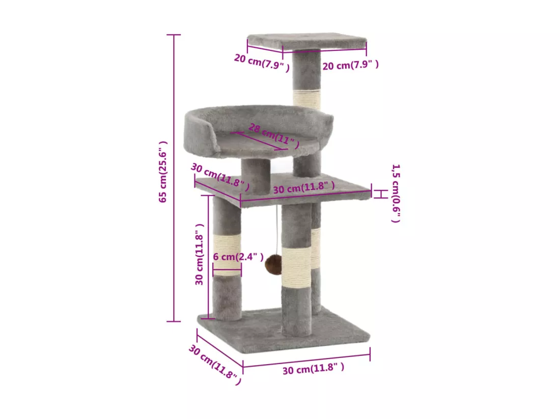 Arbre à chat avec griffoirs en sisal 65 cm Gris