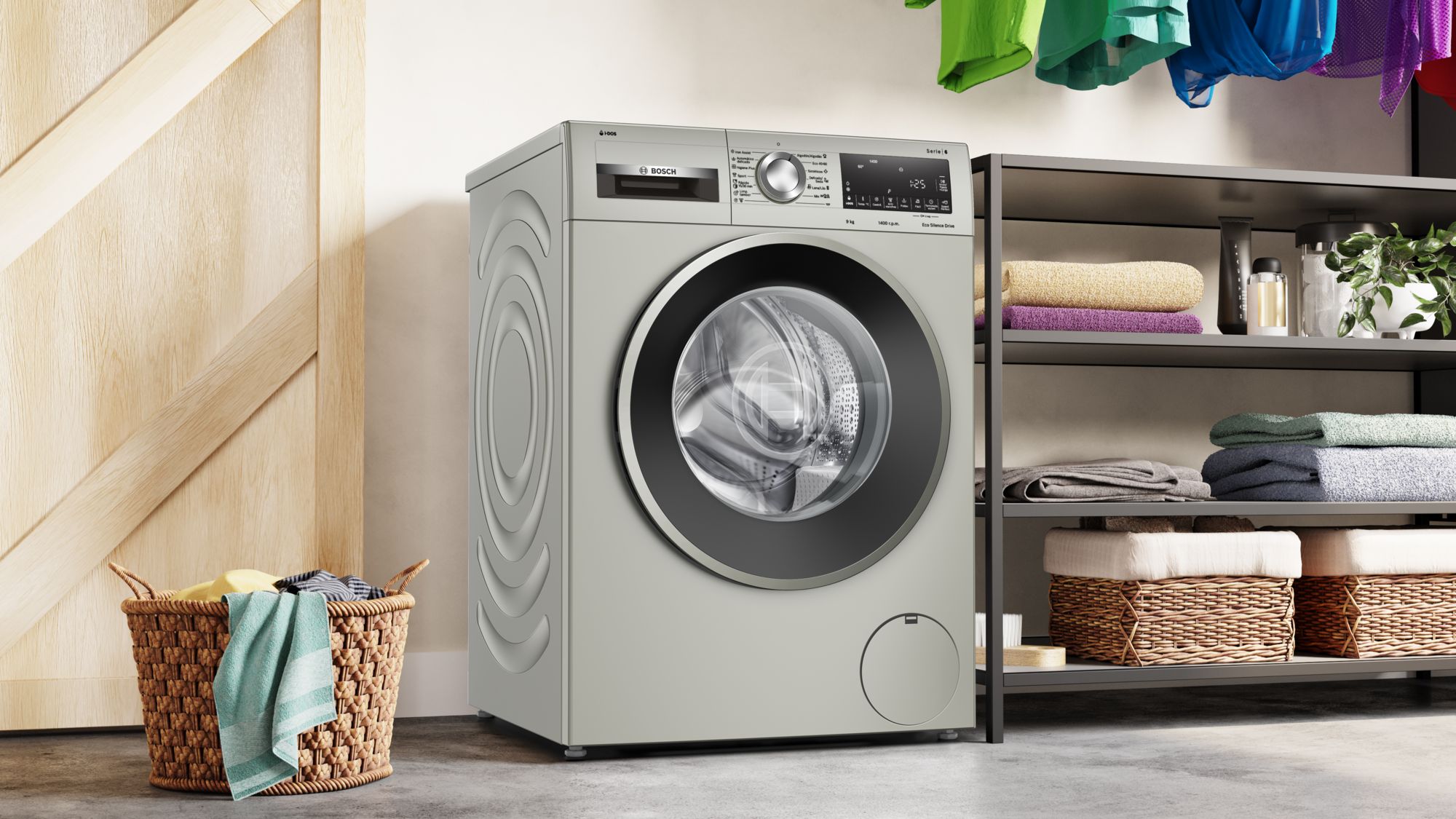 Máquina de lavar roupa de carregamento frontal Série 6, 9 kg, 1400 rpm, aço inoxidável WGG244FAES