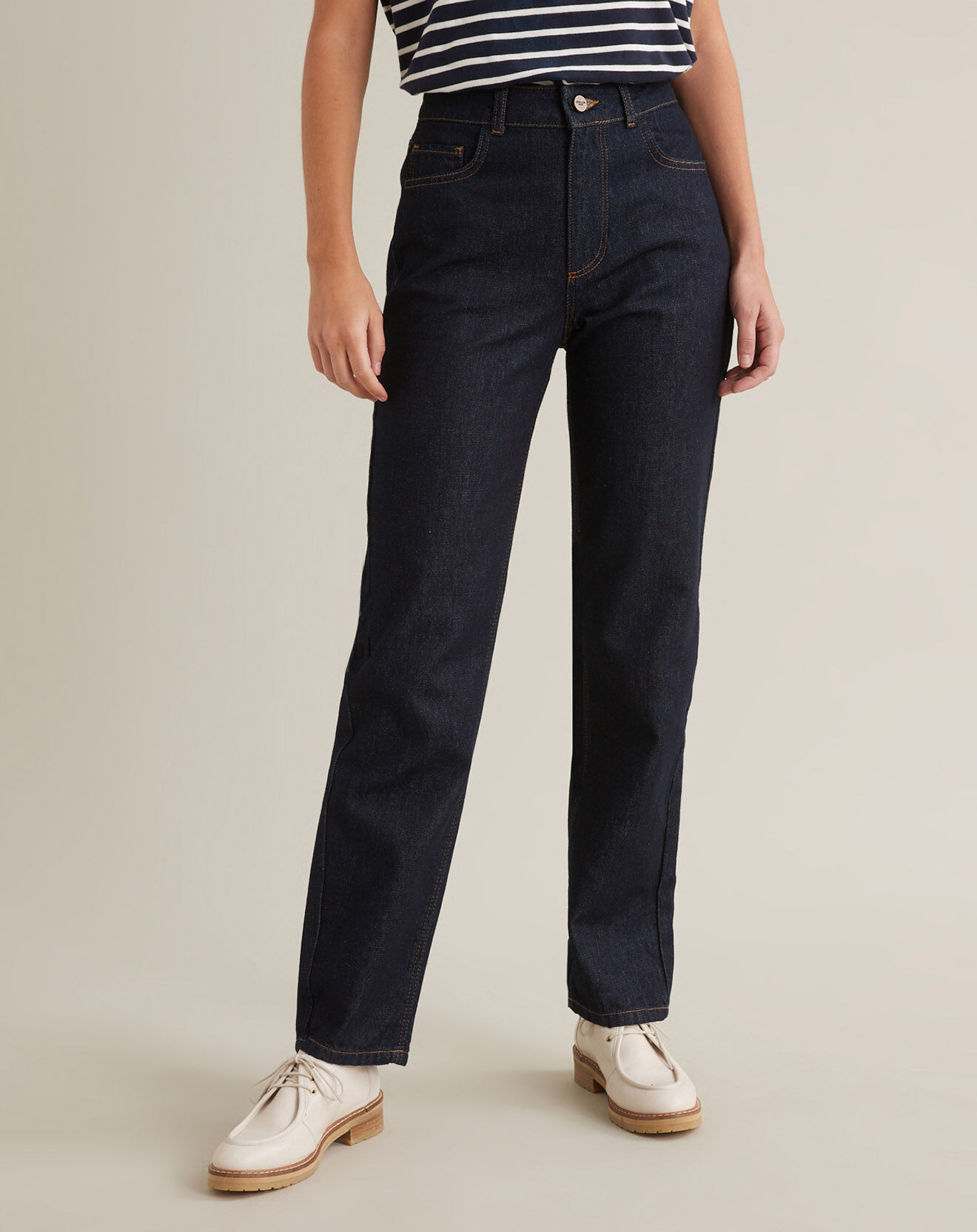Cyrillus Jean cigarette 100% Coton Bio bleu foncé délavé
