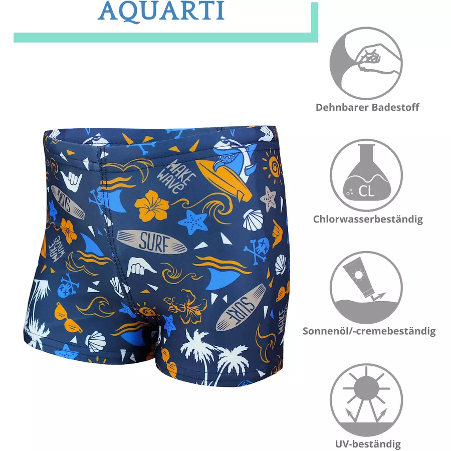 Aquarti Jungen Badehose Gestreift mit Motiven dunkelgelb