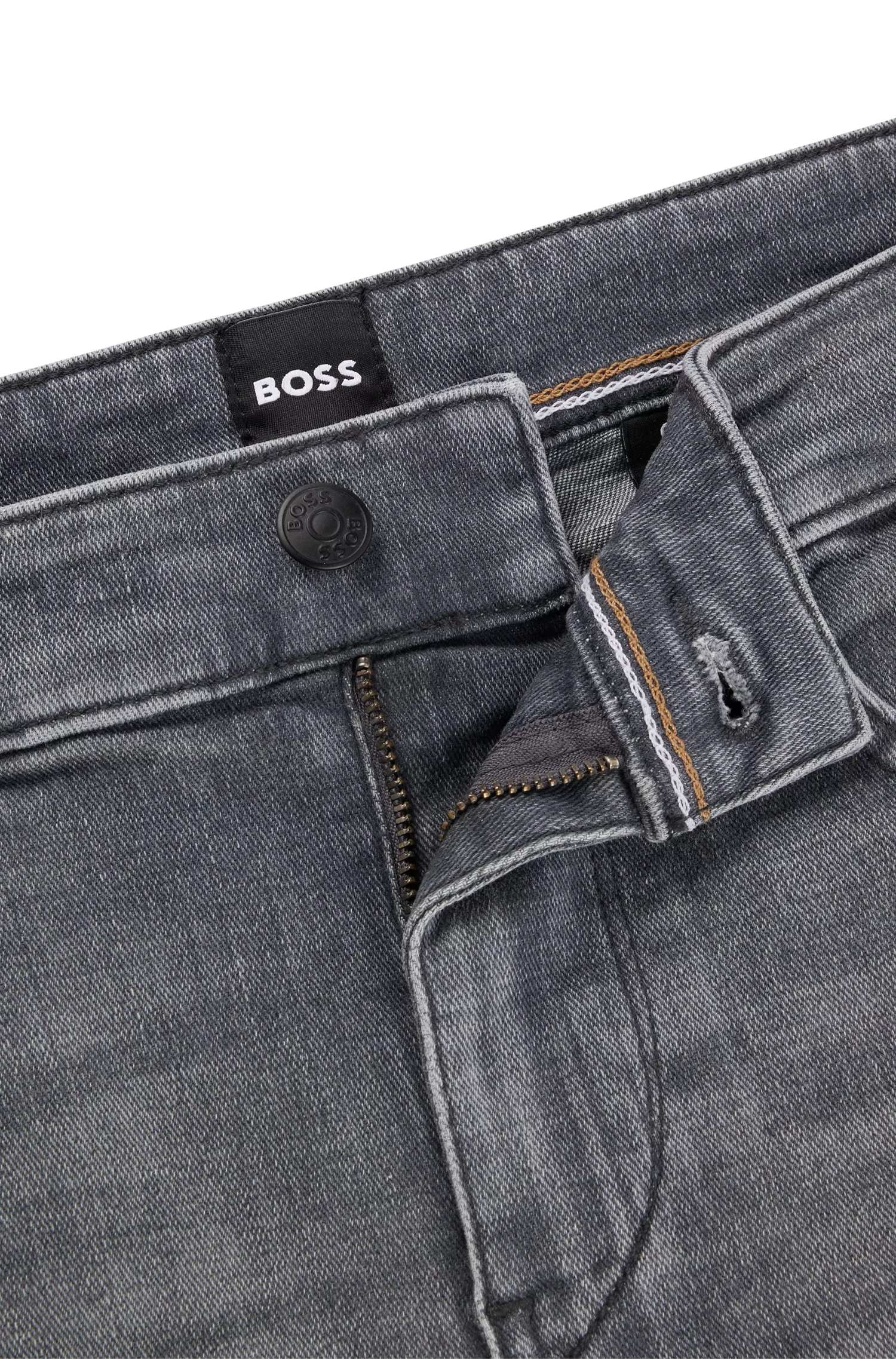 Calça jeans BOSS preta, extra slim fit, em denim cinza com toque de cashmere.
