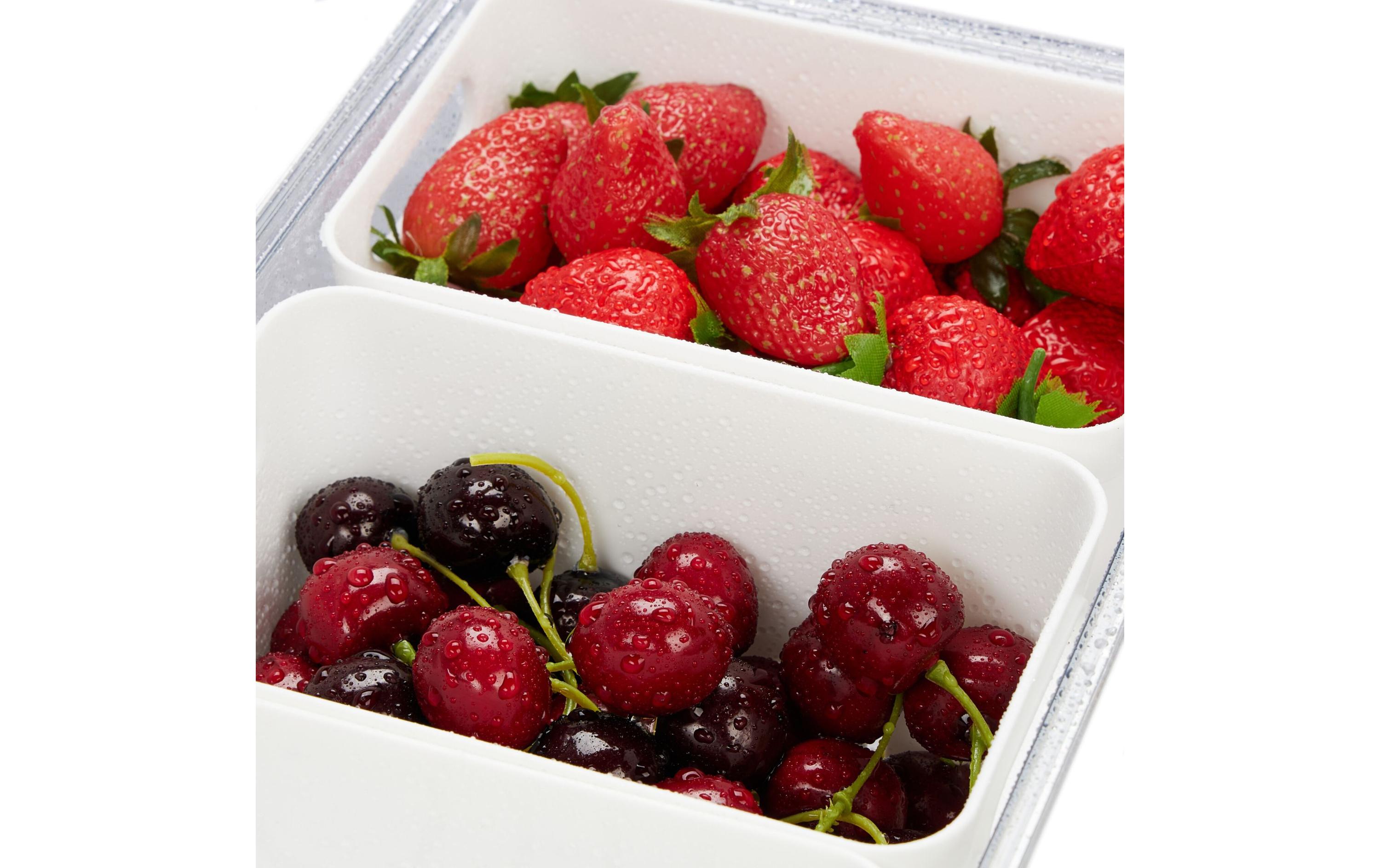 Kühlschrankorganizer 600 g, 3 Stück, Transparent/WeissStapelbare Obstfrischhaltebox im 3er Set