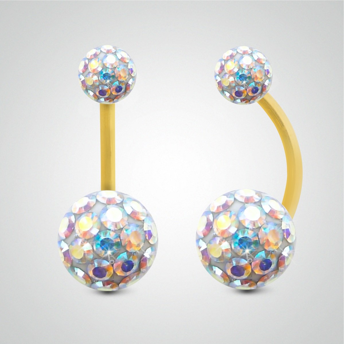Piercing de nombril en or jaune et cristal de Swarovski irisé (grand modèle)