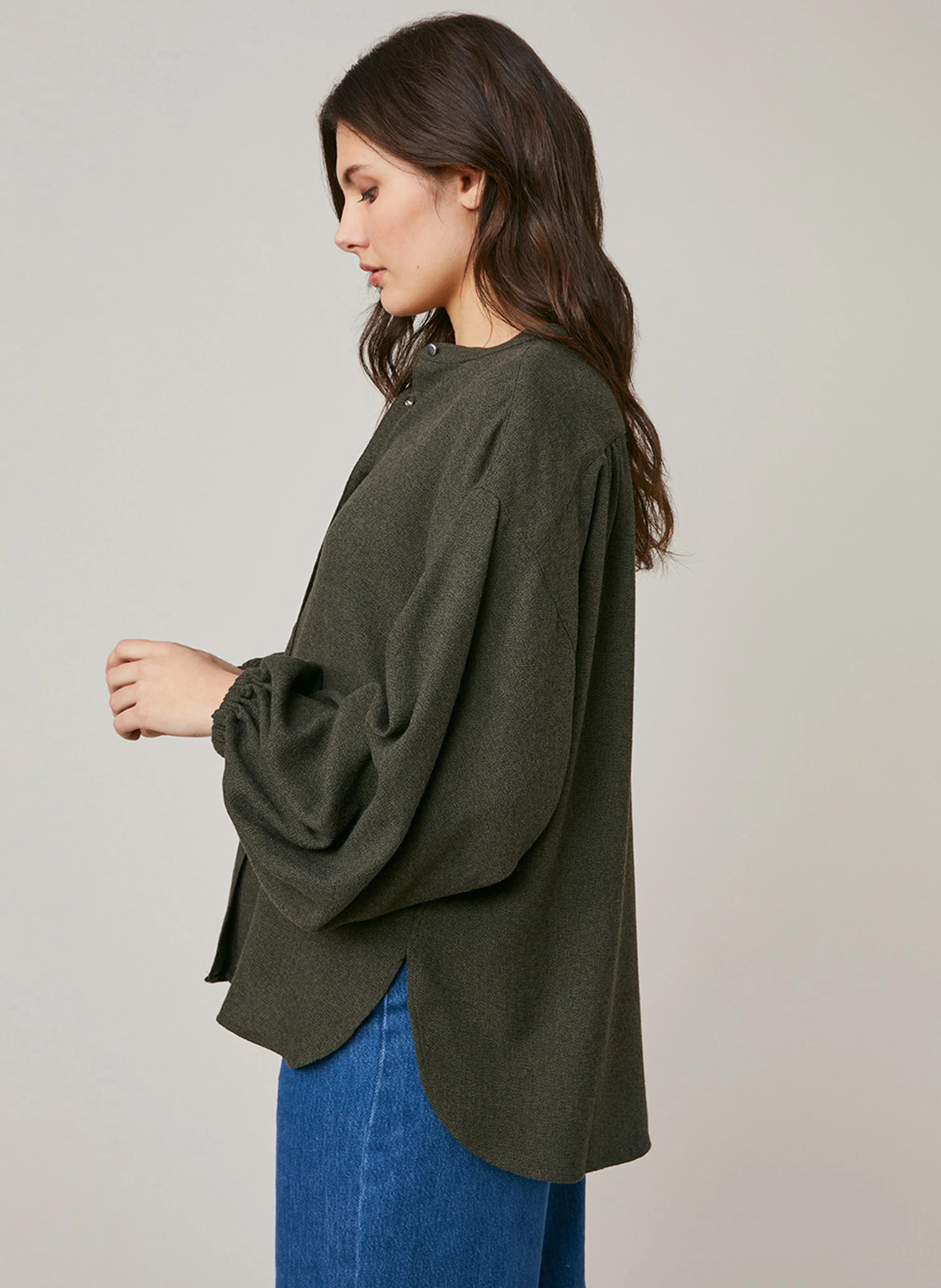FAWELL - Chemise droite col rond| Kaki