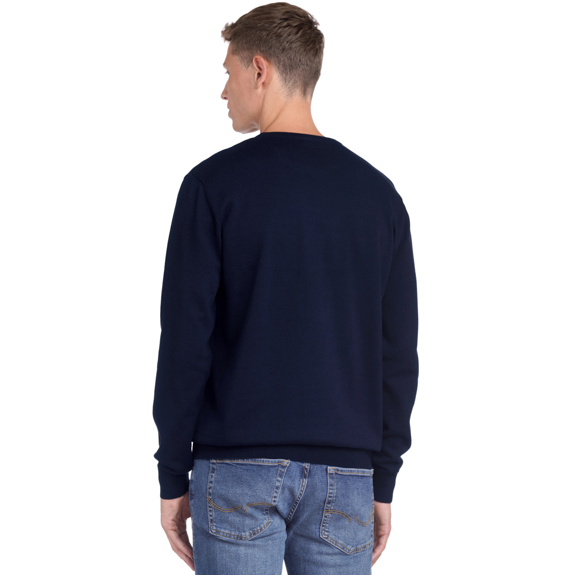VanVaan Herren Feinstrickpullover mit Rundhals dunkelblau