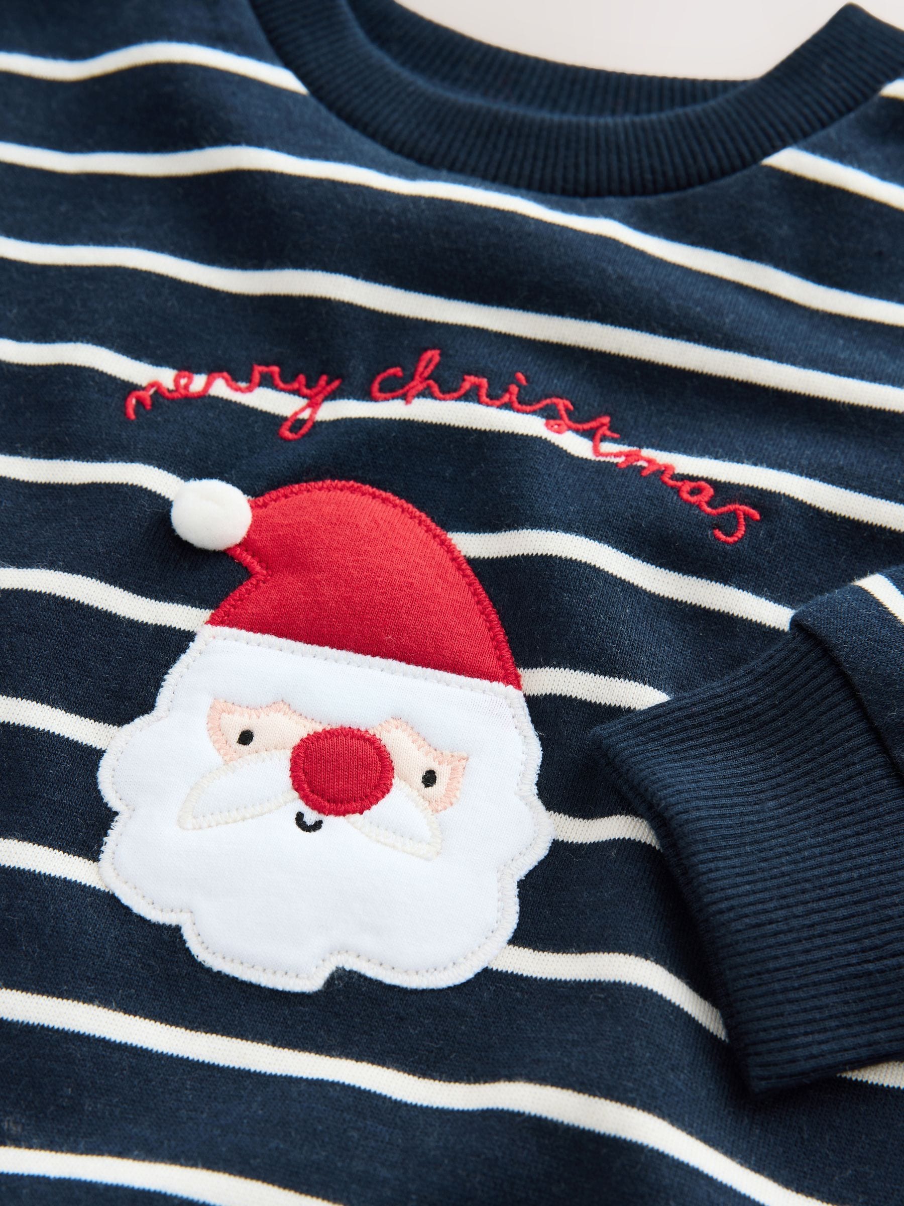 Marineblauw/Ecru Strepen - Kersttrui met ronde hals (3mnd-7jr)