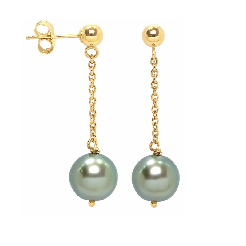 Boucles d'Oreilles Pendantes Perle de Tahiti et or jaune 750/1000