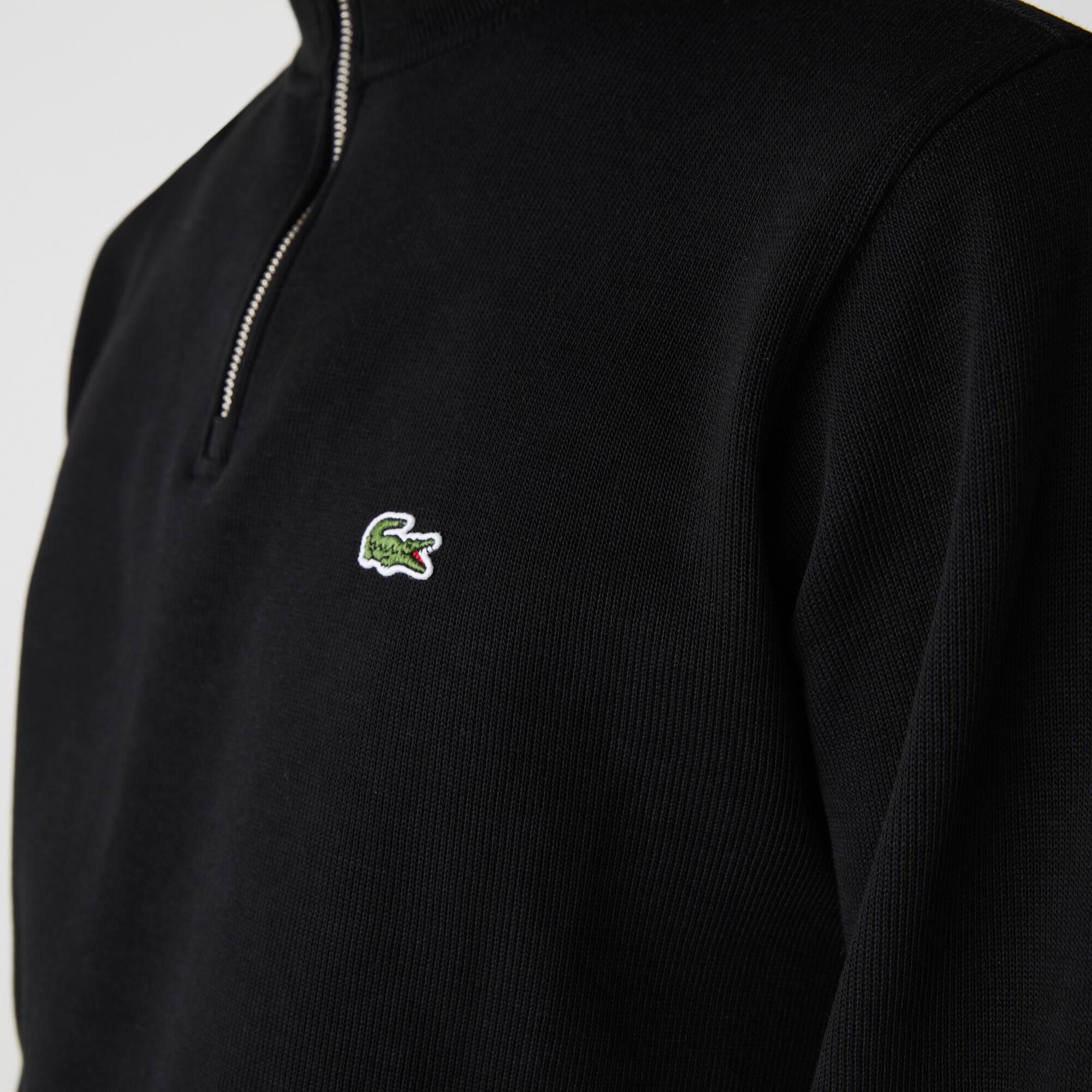 Sweatshirt à col montant zippé en coton uni Sweatshirts - Noir - Lacoste - Homme