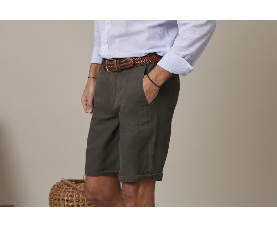 Bermuda lin Olive foncé - BORYS