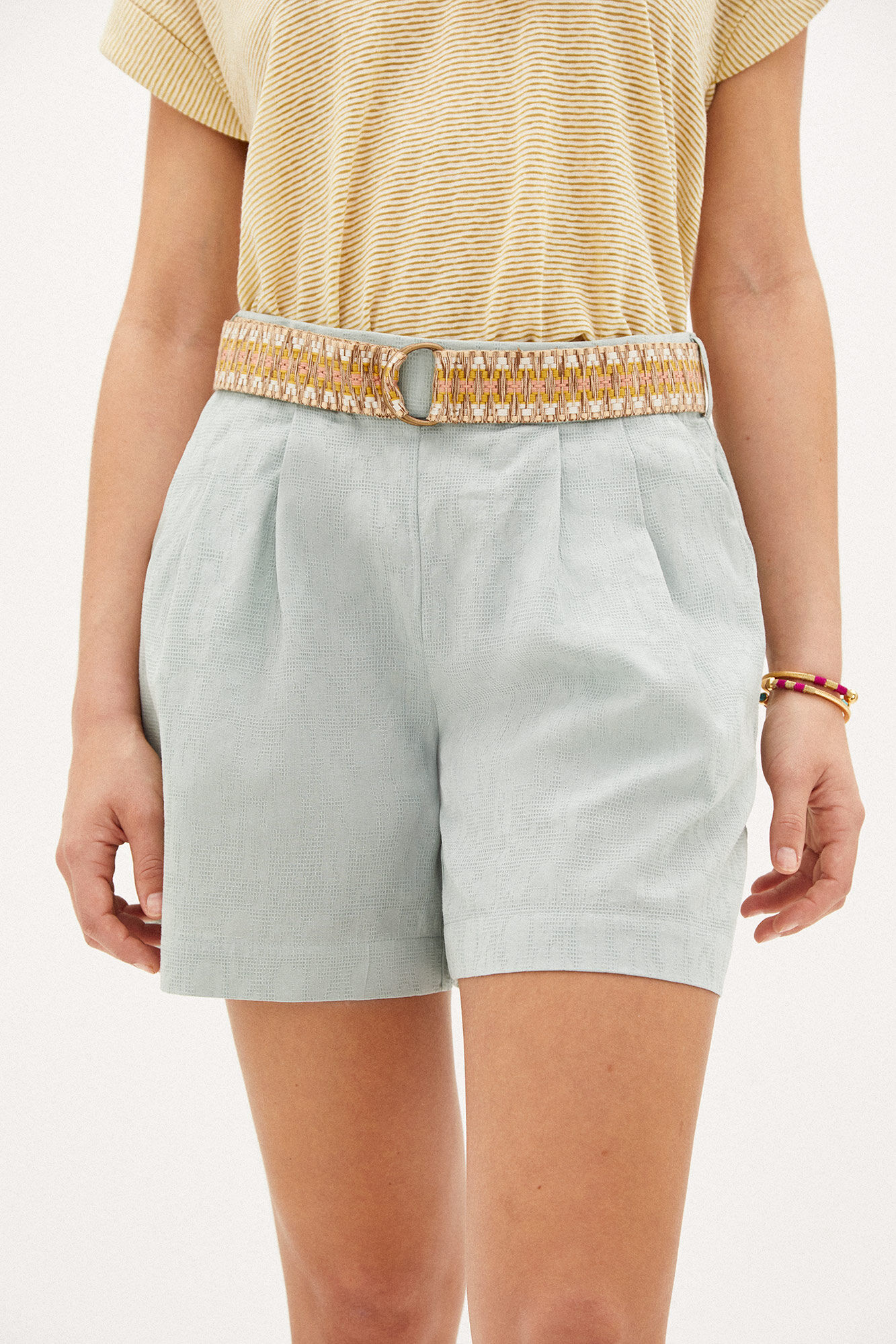 Bernarda. Shorts de algodão com cinto - Azul