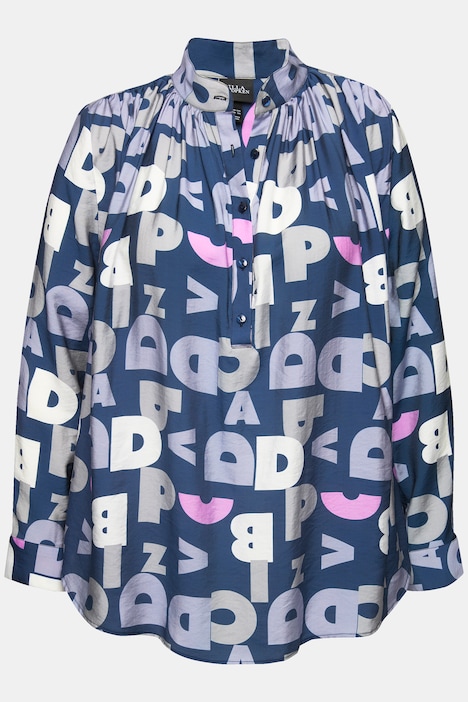 Bluse, Buchstaben, Stehkragen, Langarm