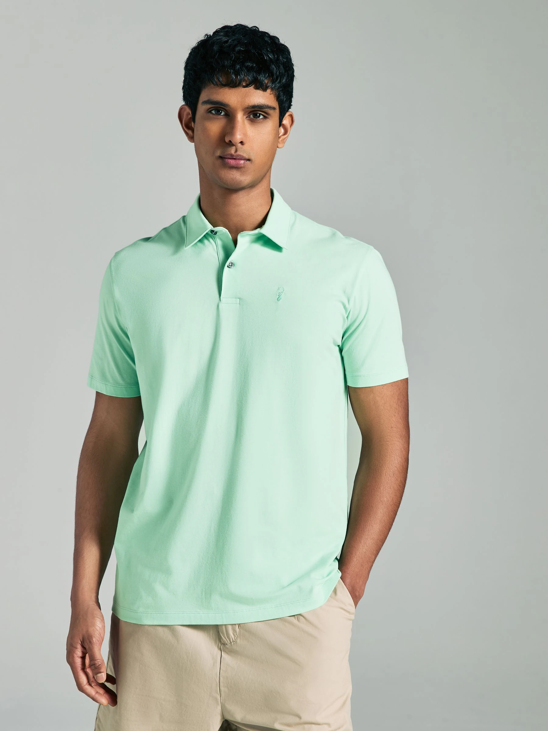 Blauw/geel/roze/grijs/groen pastel - Normale Pasvorm - Set van 5 jersey poloshirts met korte mouwen