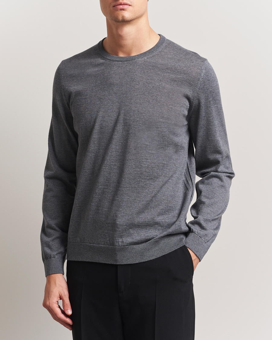 BOSS BLACK Leno Wool Crew Neck Pullover Medium Grey