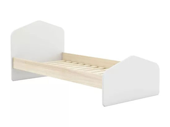 KAINA - Pack Lit 90x190cm + Chevet 2 Tiroirs + Commode 4T Coloris Blanc et Naturel