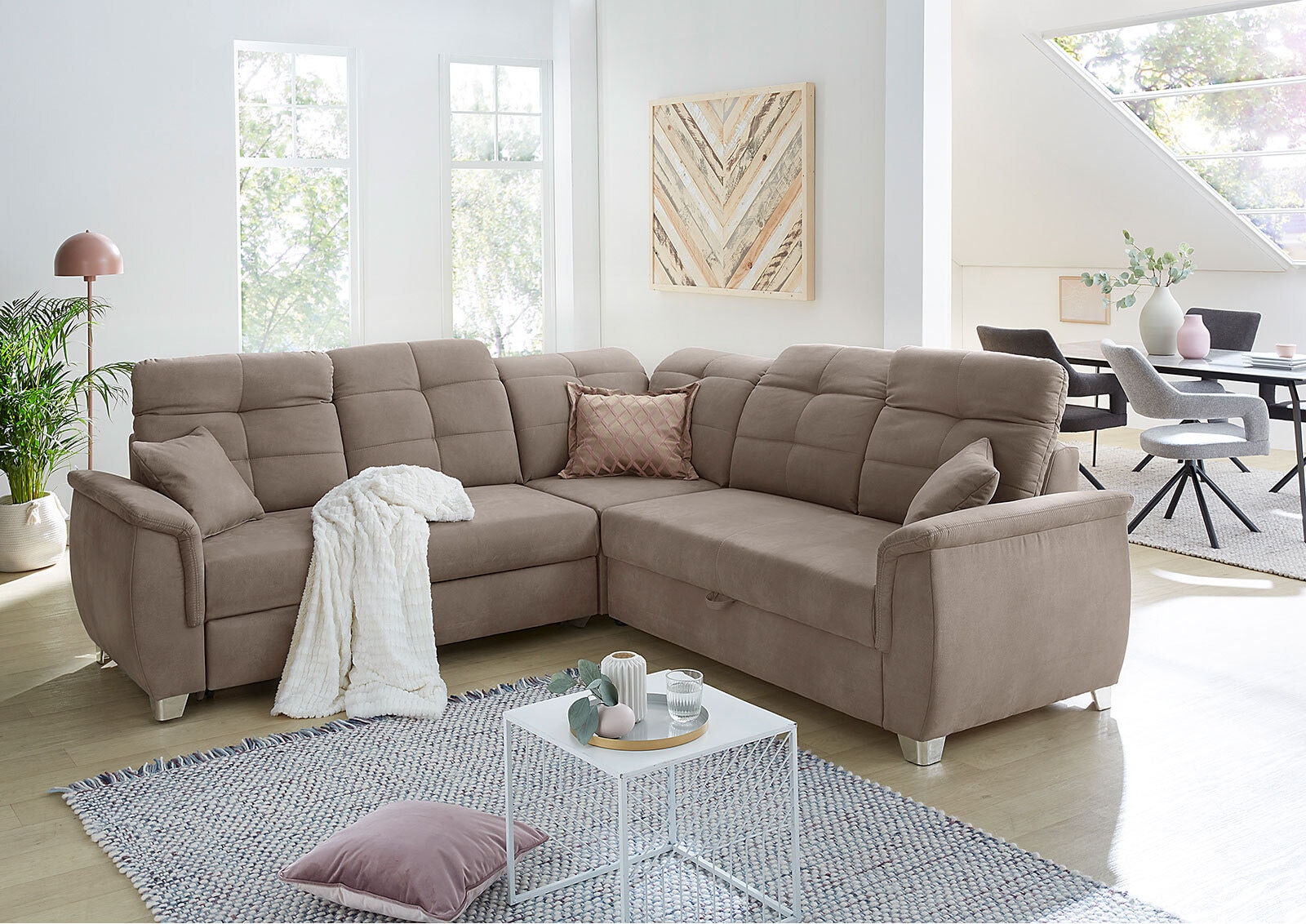 Ecksofa Udine, Microfaserbezug, Bezug u. Bettkasten