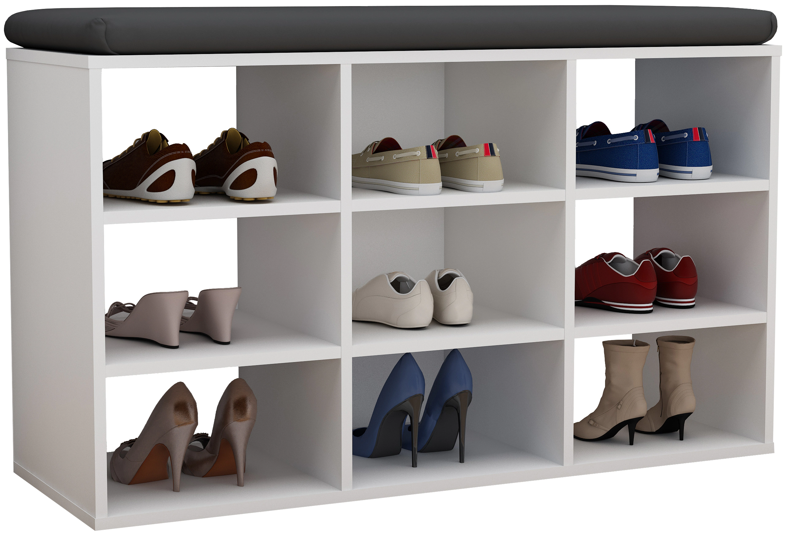 VCM Holz Sitzbank Schuhschrank Schuhregal Schuhkommode Sitzkommode 9 Fächer Hinsol XS