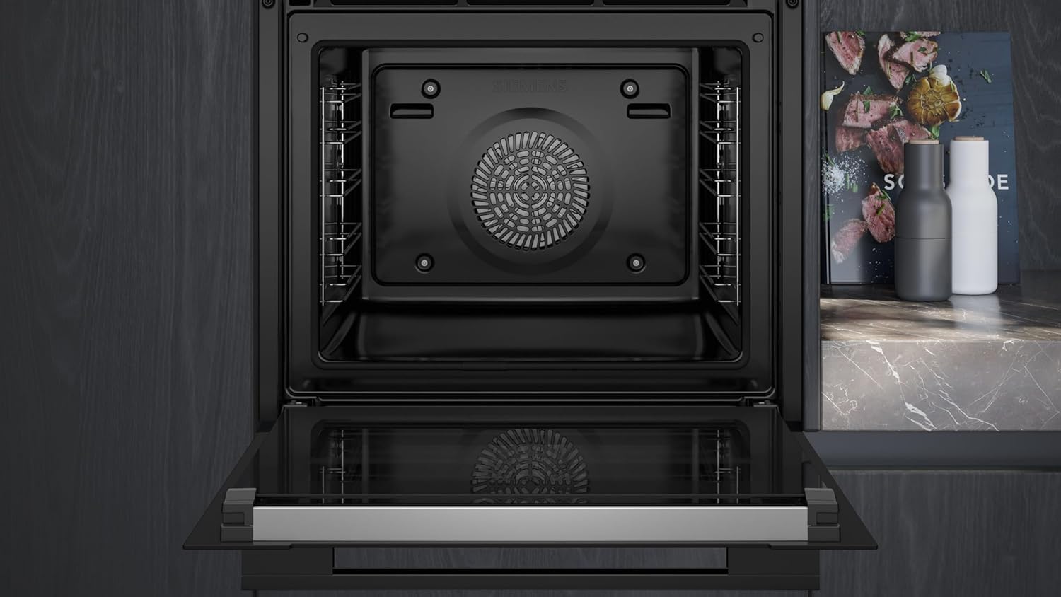 Siemens HB778G3B1, iQ700 Smarter Einbau-Backofen, 60 x 60 cm, Made in Germany, Pyrolyse & Hydrolyse Selbstreinigung, Bratenthermometer, Air Fry, Farbiger Touchscreen, 4D Heißluft, Schwarz