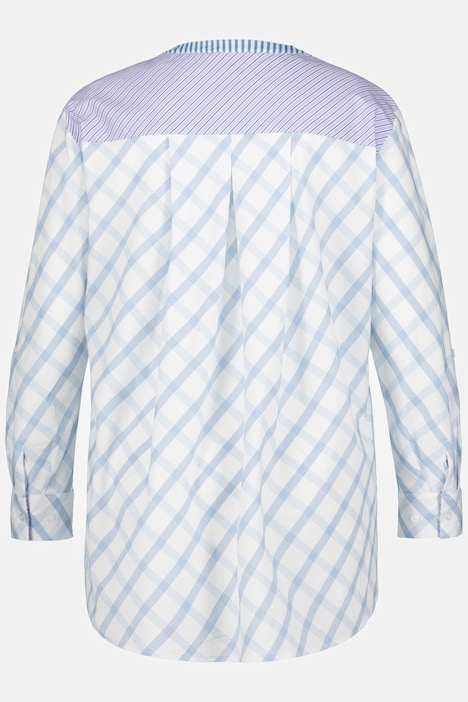 Bluse, Streifen, Oversized, Stehkragen, Langarm