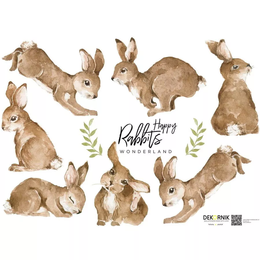 Dekornik Wandtattoo Glückliche Kaninchen Wunderland Set beige und braun