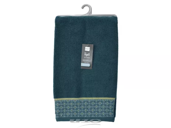Tapis de bain avec broderies jacquards en coton - Bleu canard - L 85 x l 50 cm