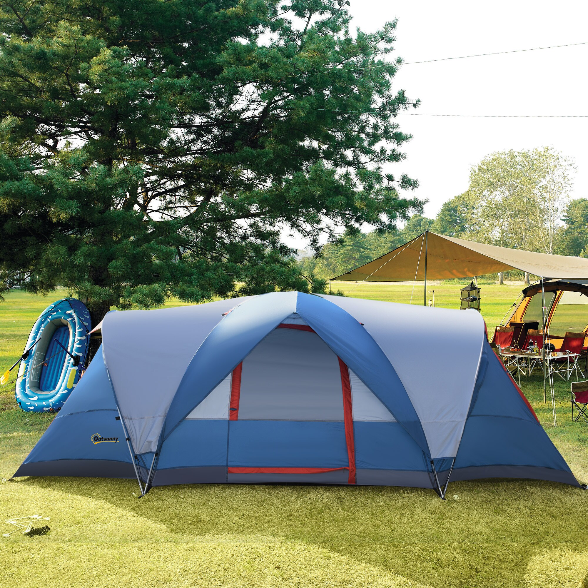 Outsunny Campingzelt mit 2 Türe blau 475L x 207B x 150H cm