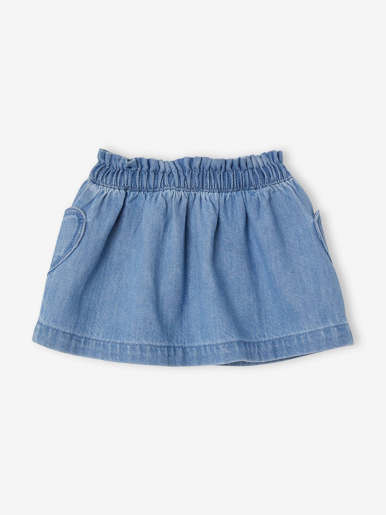 Saia jeans leve para bebê, lavagem azul média