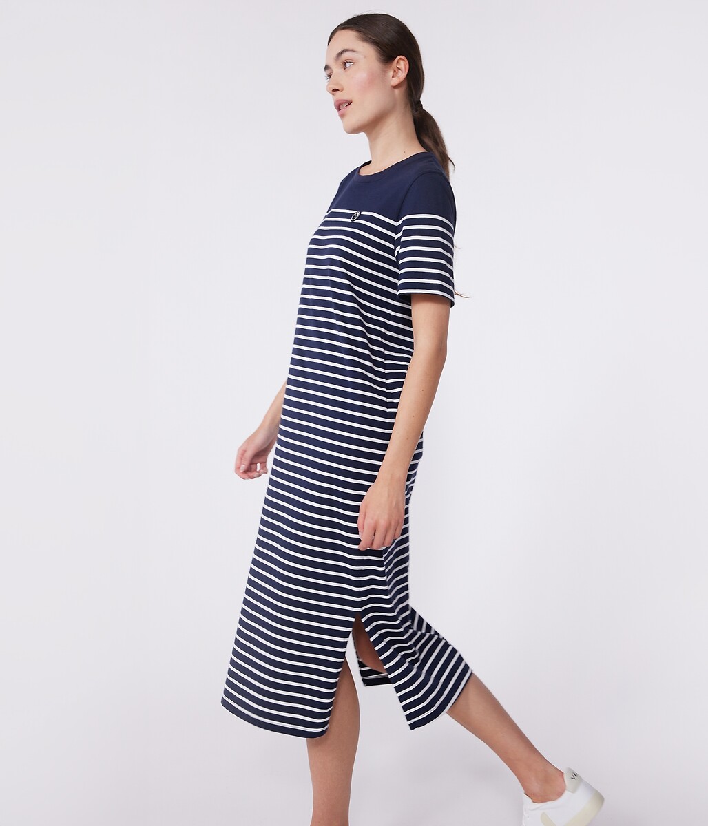 PETIT BATEAU<br>Vestido maxi listrado de algodão