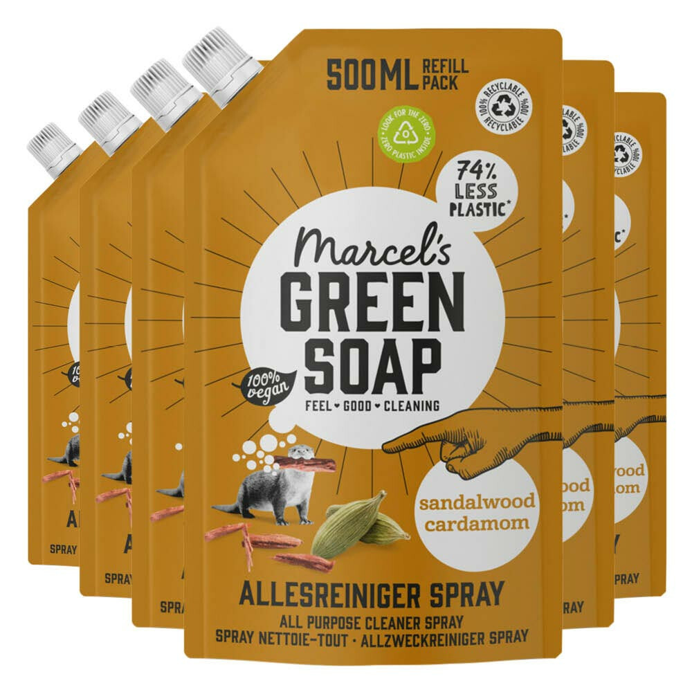 6x Marcel's Green Soap Allesreiniger Spray Sandelhout & Kardemom Navulling500 ml