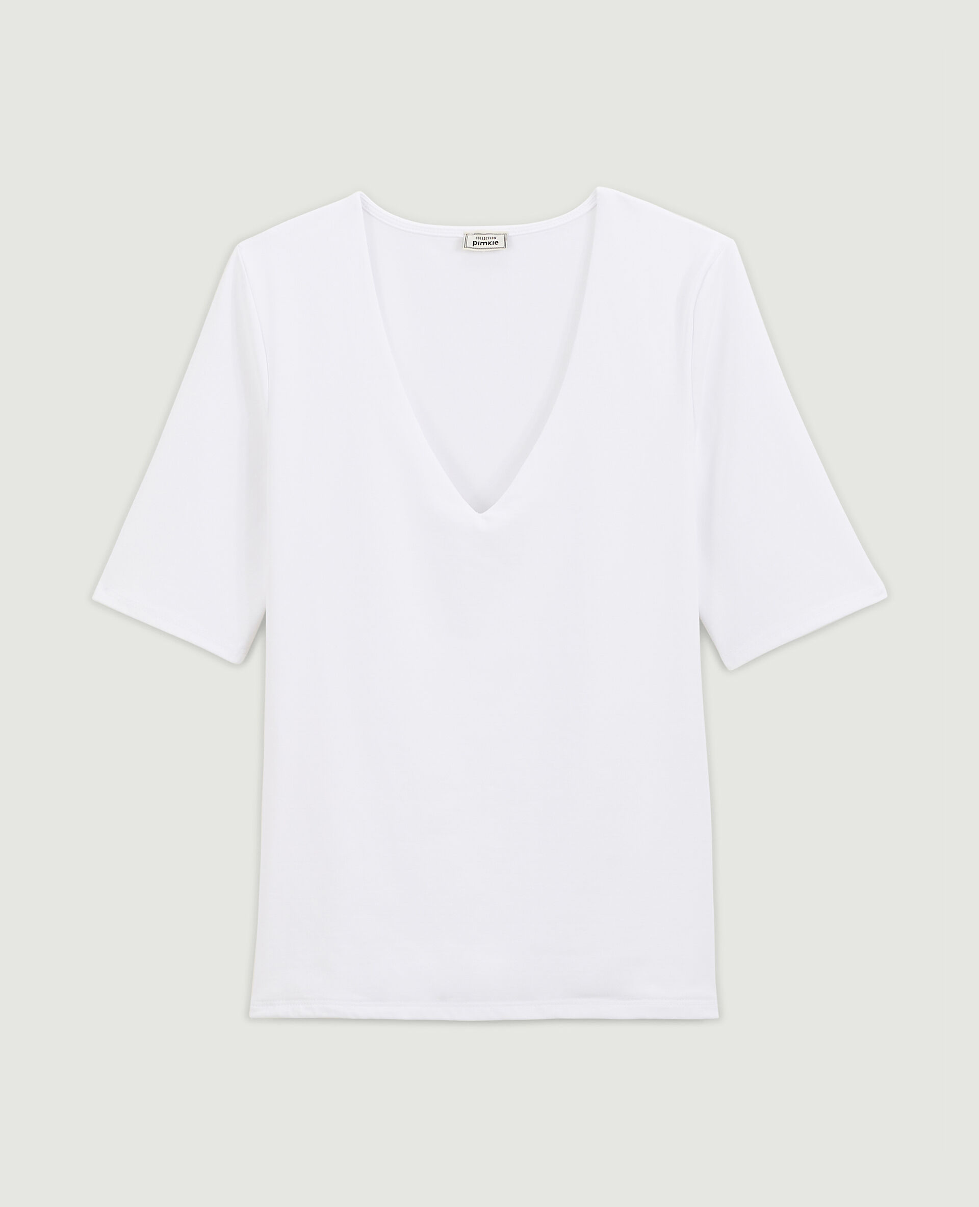 Top col V en maille - Blanc
