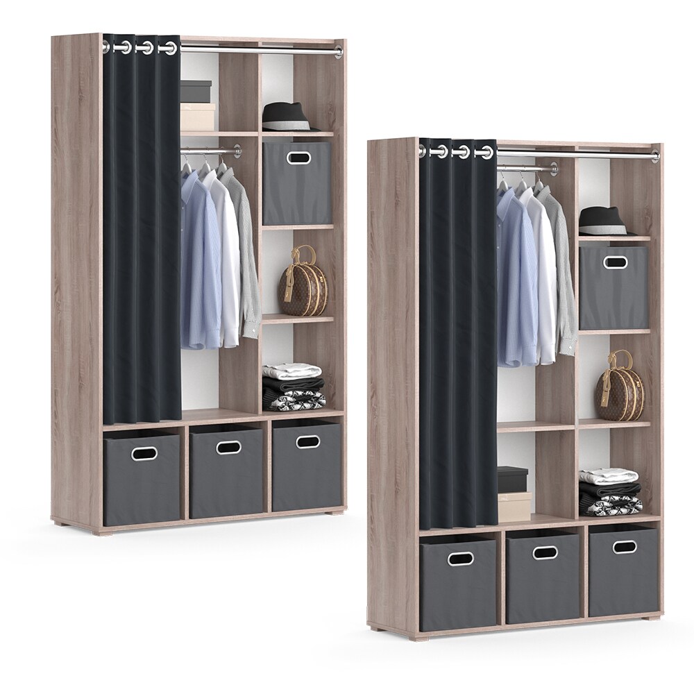 Vicco Kleiderschrank Schlafzimmerschrank Garderobe Luigi Sonoma Faltbox 106 x 178 cm modern Schrankregal Organizer Vorhang Kleiderstange Fächer Aufbewahrung Ablage