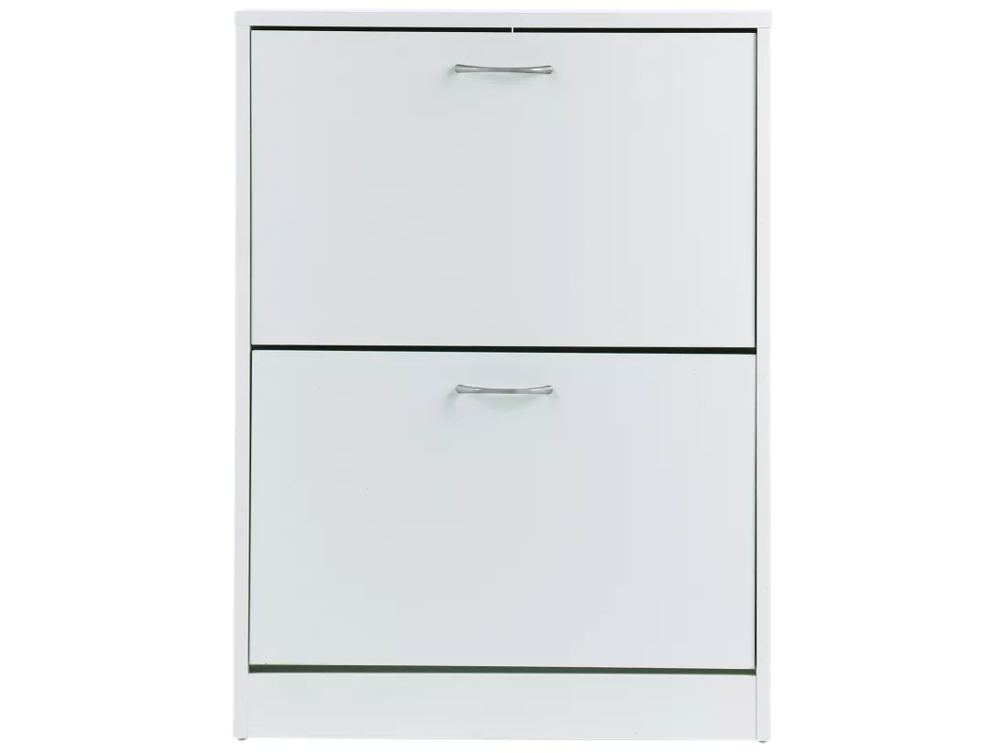 Armoire à chaussures meuble à chaussures dim. 60L x 24l x 80H cm 2 portes abattantes blanc
