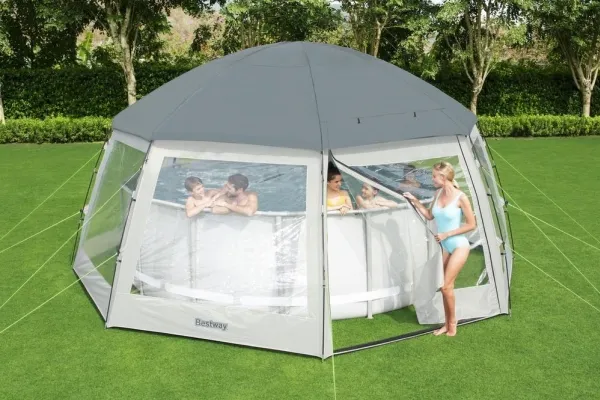 Bestway 58612, Kuppel til swimmingpool, Pool over jorden, Rund, Grå, Transparent, Hvid, PVC, Polyester, 2 dør(e)