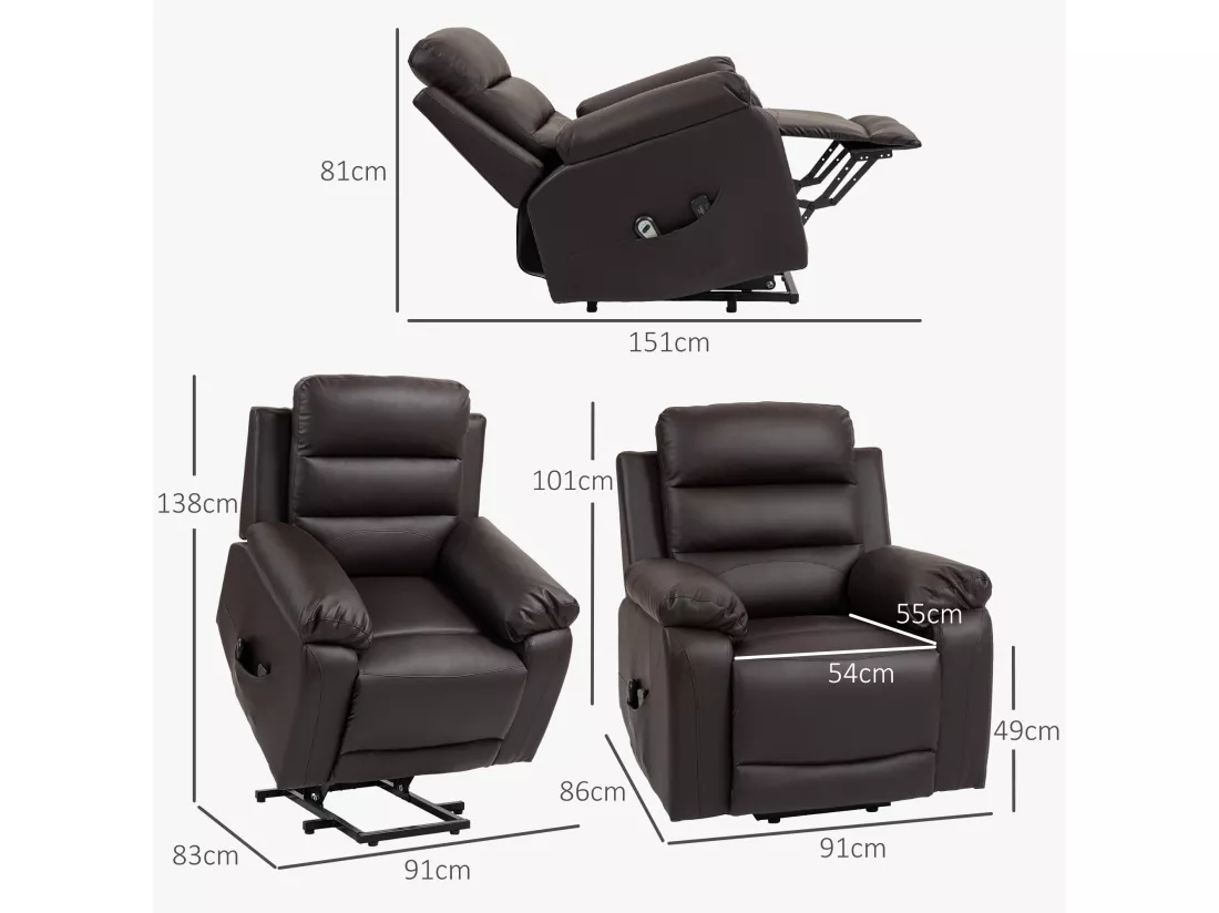 Fauteuil de massage fauteuil releveur électrique inclinaison réglable repose-pied ajustable PU chocolat