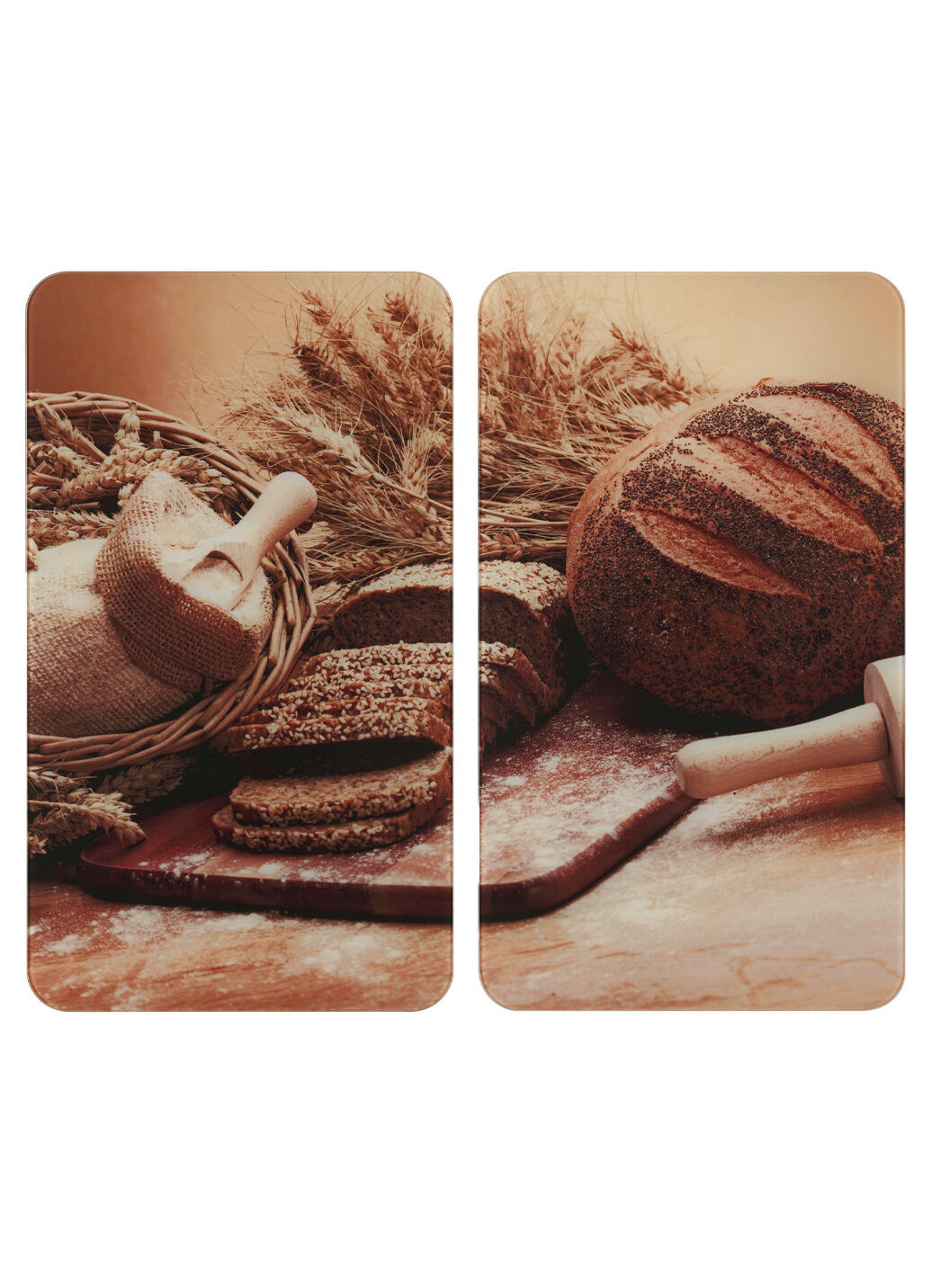 Herdabdeckplatten aus Glas, 2er-Set, Motiv Brot