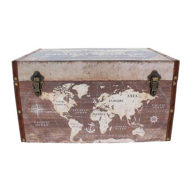 Truhe - Weltkarte - aus Holz - Größe M - ca. 49 x 28 x 24 cm