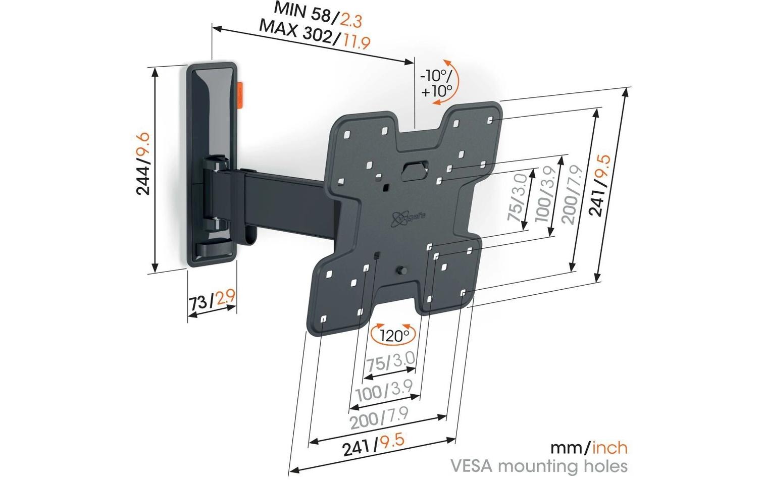 Wandhalterung COMFORT TVM 3225B Schwarz<br>Schwenkbare TV-Wandhalterung für 19