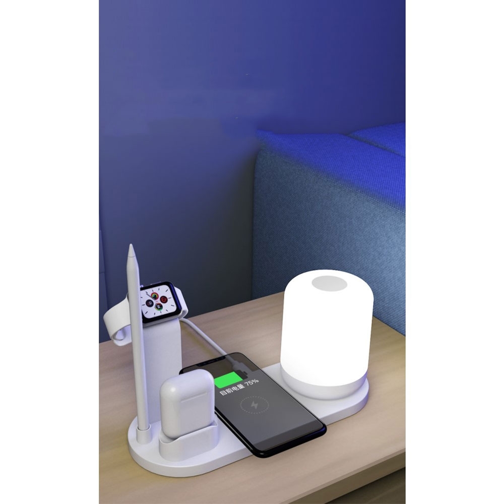 5in1 Qi Wireless Tisch Ständer Dockingstation für iPhone / AirPods / Apple Watch / Apple Pencil   Nachtlicht - Schwarz