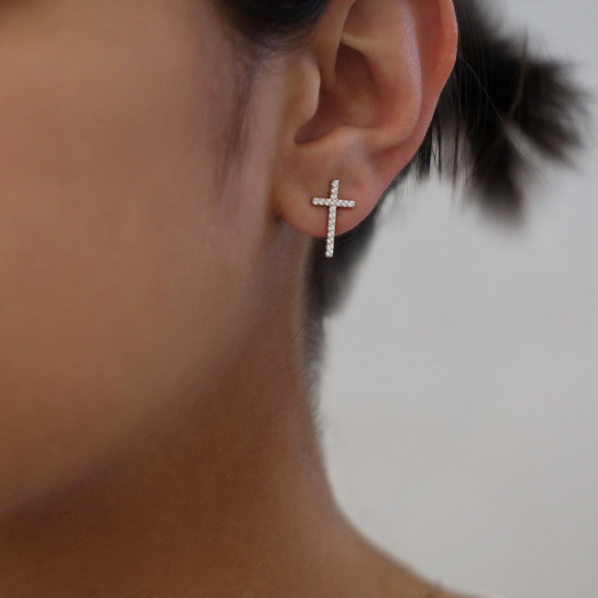Boucles D'oreilles Argent Forme Croix Rhodié