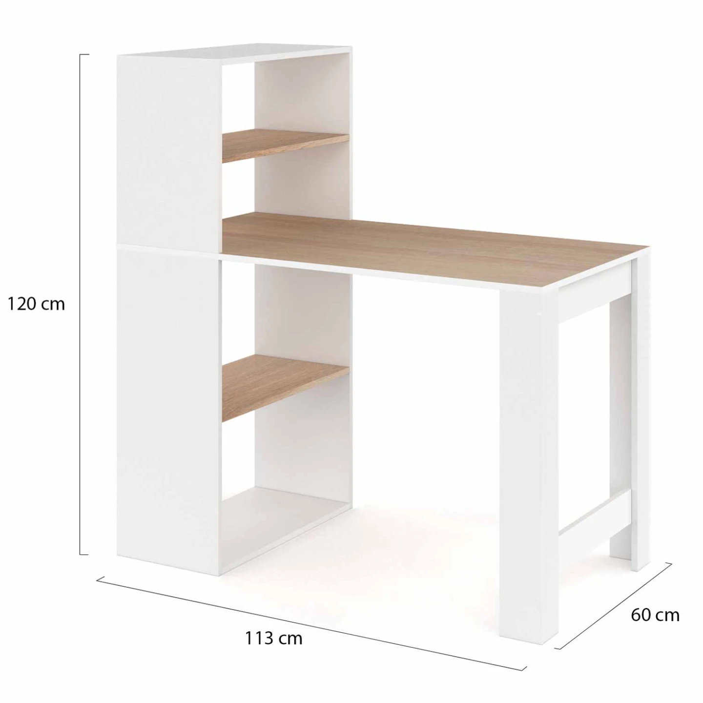 Bureau bibliothèque BEN avec étagères blanc et façon hêtre