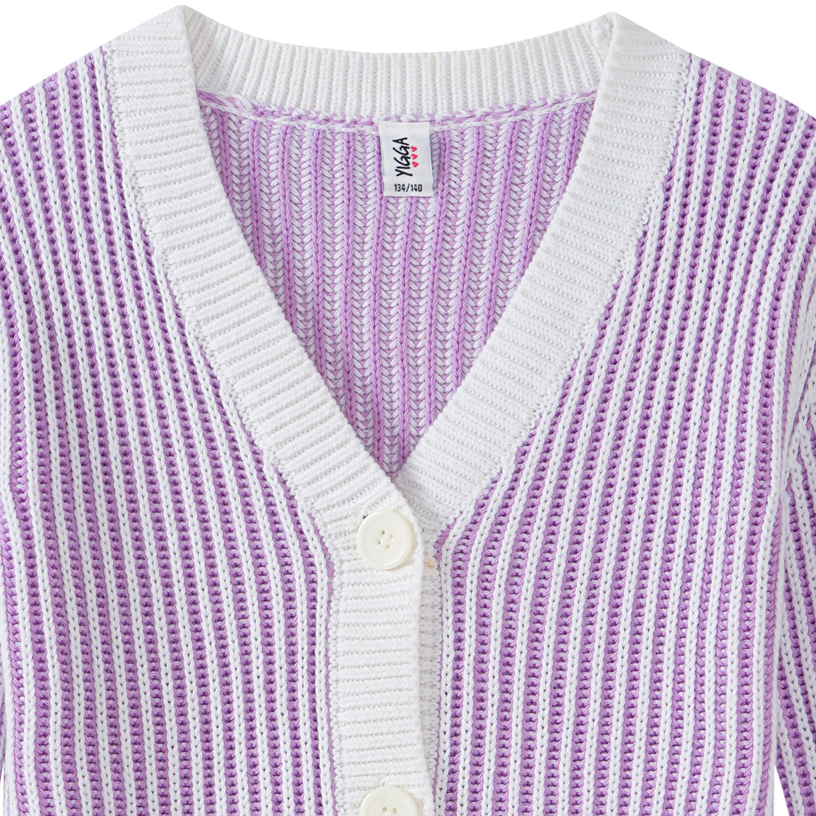 Yigga Mädchen Strickjacke mit Rippstruktur lila / weiss