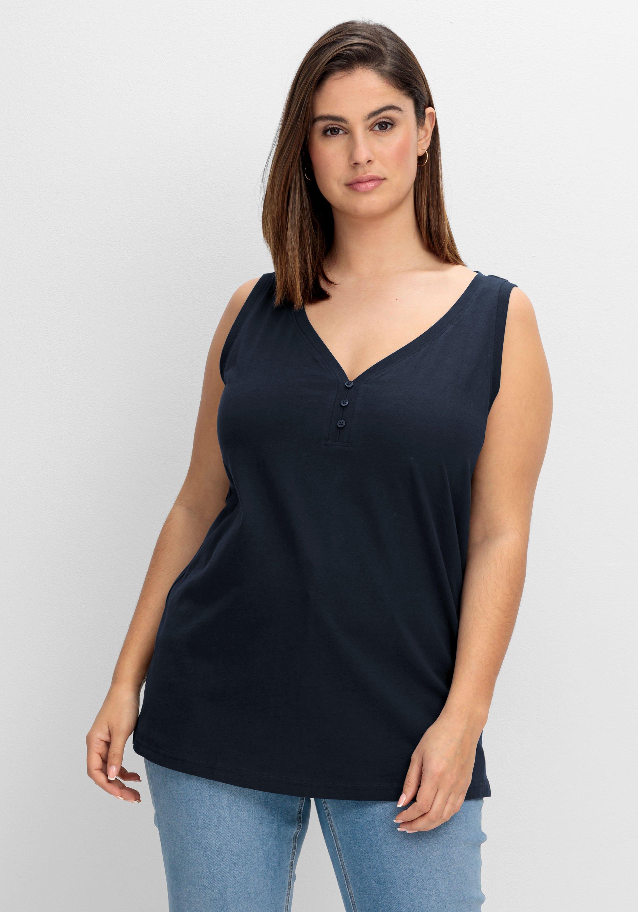 Tanktop mit V-Ausschnitt und Zierknopfleiste