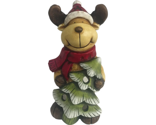 Decoratieve rendierlantaarn, mineraalsteen Lafiora, 17 x 14,5 x 33 cm, bruin/groen